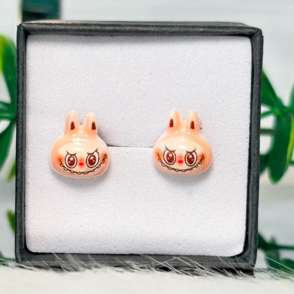 Cute Light Pink‎ Monster Character Stud Earrings